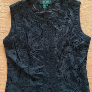 Ralph Lauren Black Sleeveless Eyelet Blouse